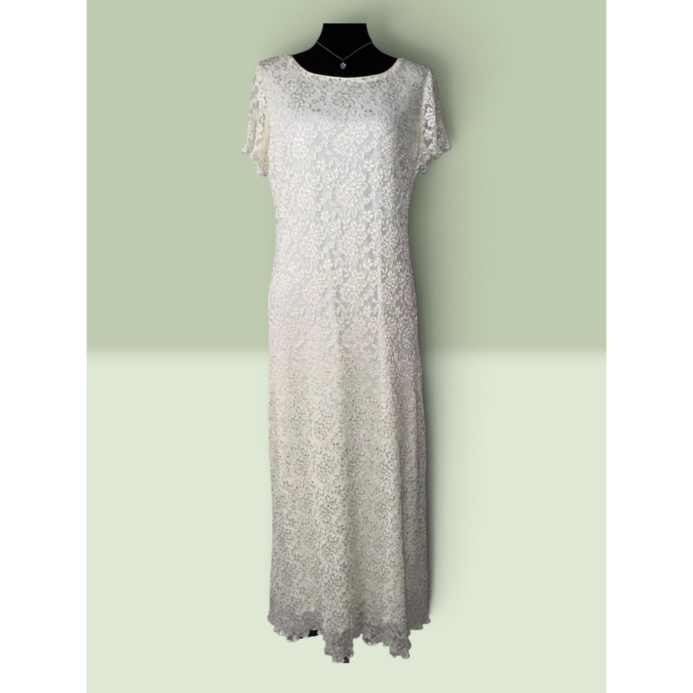 Ronni Nicole Petite Ivory Floral Lace Shimmer Maxi Dress Size 14 11336